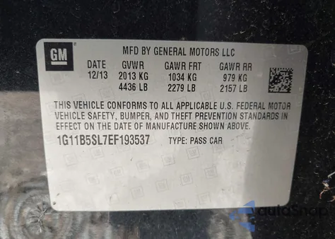2014 Chevrolet Malibu 1Ls from USA, damaged, VIN 1G11B5SL7EF193537
